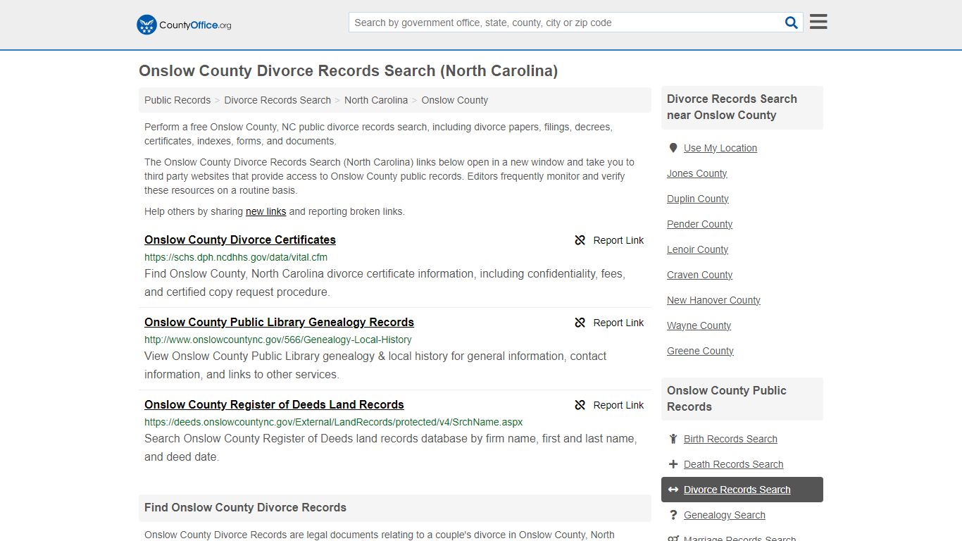 Onslow County Divorce Records Search (North Carolina) - County Office